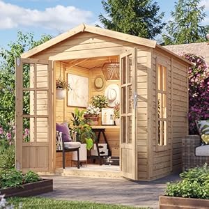 TIMBELA – Houten Schuur met Vloer – Houten Tuinhuis voor Werk – Multifunctionele Tuinberging – Afsluitbaar Houten Tuinkantoor, Werkplaats, Studio