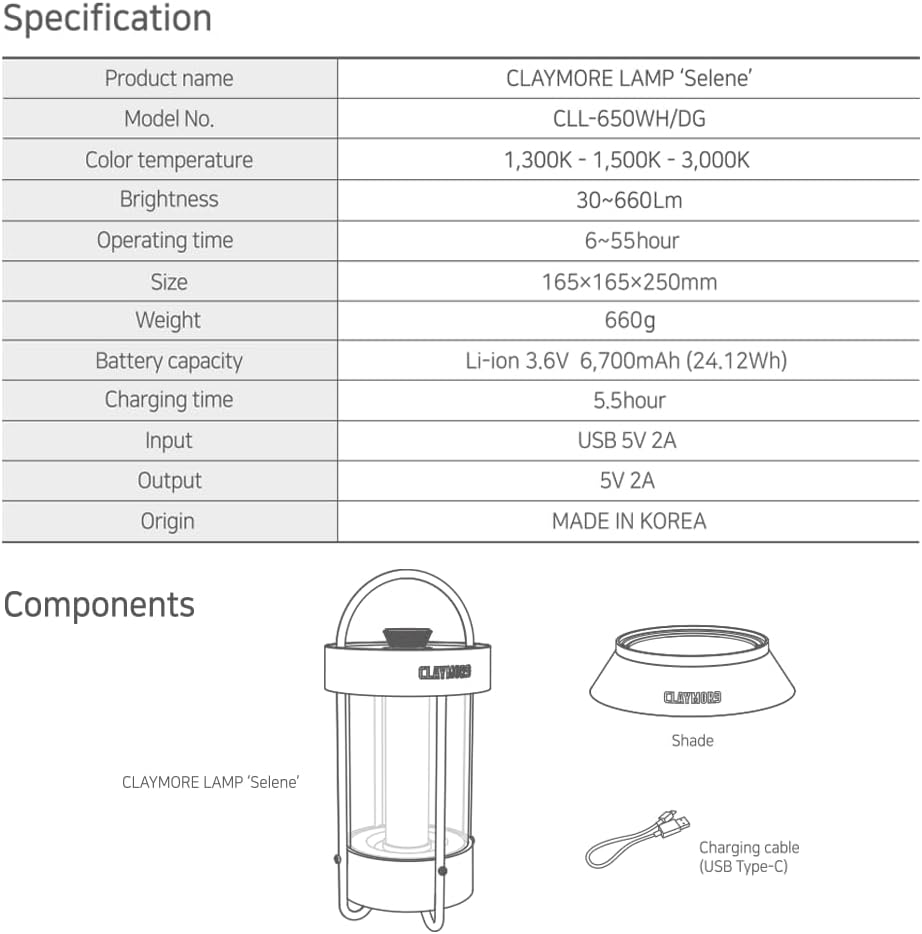 CLAYMORE Selene Lamp (White) - Aesthetic Portable Outdoor Lantern for Glamping, Camping, Events, Parties & Tents. USB-C Charging, Power Bank Function, Up to 55 Hours Battery Life, 3 Light Modes.