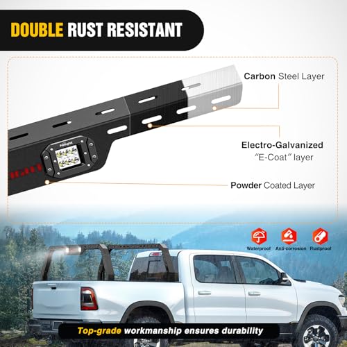 Image of Nilight Adjustable 27-30 inch High Truck Ladder Bed Rack Compatible with Tacoma /Tundra /Ram 1500 / Silverado /Sierra 1500 / F150 / Gladiator JT /Titan /Frontier /Colorado /Canyon /Ranger with 2 LED Lights