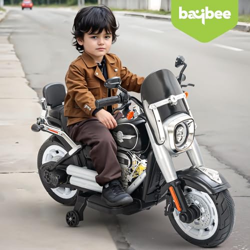 Image of Baybee Thunderbolt Baby Battery Operated Bike for Kids with Foot Accelerator, Bluetooth & Music | Ride on Toy Kid's Bike with LED Light | Baby Electric Bike for Kids to Drive 3 to 13 Years (Black)