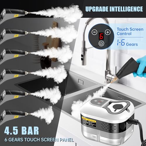 Image of Powerful 2500W Handheld Steam Cleaner,15s Fast Heat-Up & High-Pressure Steam, 6-Level Adjustable Settings for Deep Cleaning on Floors, Kitchen, Bathroom, Car, Grout (Matte Black)