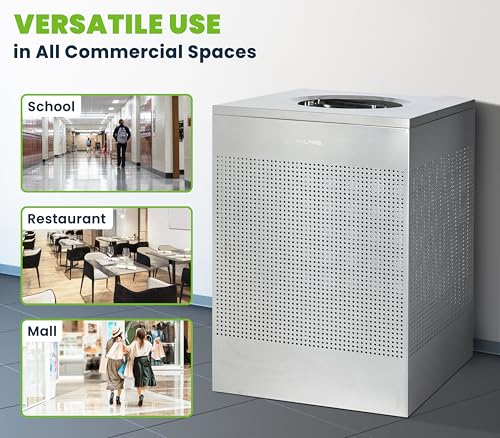 Image of Alpine Stainless Steel Commercial Trash Can - Large Perforated 40 Gallon Trash Can Open Top, Heavy Duty Garbage Can for Indoor & Outdoor in Office, Commercial Bathroom, Hotel, Lobby, and Businesses