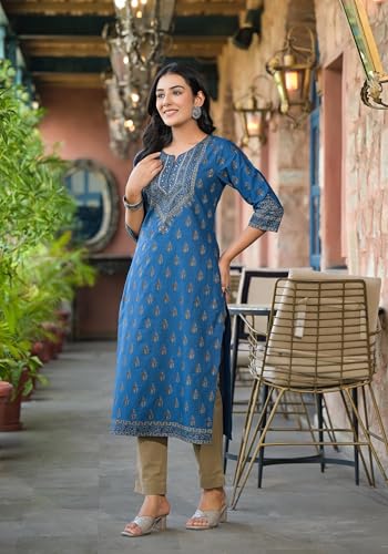 Image of Juniper Blue Ethnic Motif Printed Cotton Kurta
