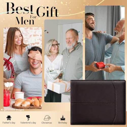 Image of furid Top Grain Leather Wallet Men: RFID Minimalist Bifold Credit Card Holder with 2 ID Windows - Slim Front Pocket Wallets for Men - Gifts for Husband Father on Anniversary Birthday