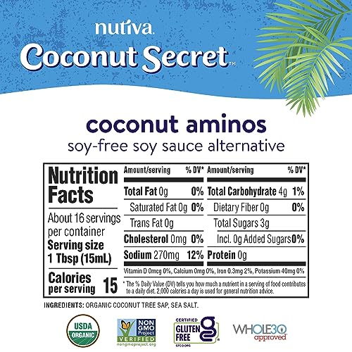 Coconut Secret Organic Coconut Liquid Aminos Variety 3-Pack - Includes Original 8oz, Garlic 10oz, and Teriyaki 10oz - Low Sodium Soy Sauce Alternative for Cooking, Dipping, and Marinating
