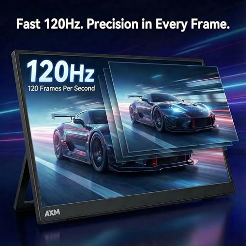 Image of AXM 16 inch Portable Monitor 2.5k QHD IPS 120Hz Flicker-Free 400 Nits 140% sRGB(OLED-Like Colors) USB-C HDMI 2nd Monitor for Switch (Dock-Free), Windows, MacBook, Phone, Xbox (16 inch QHD)