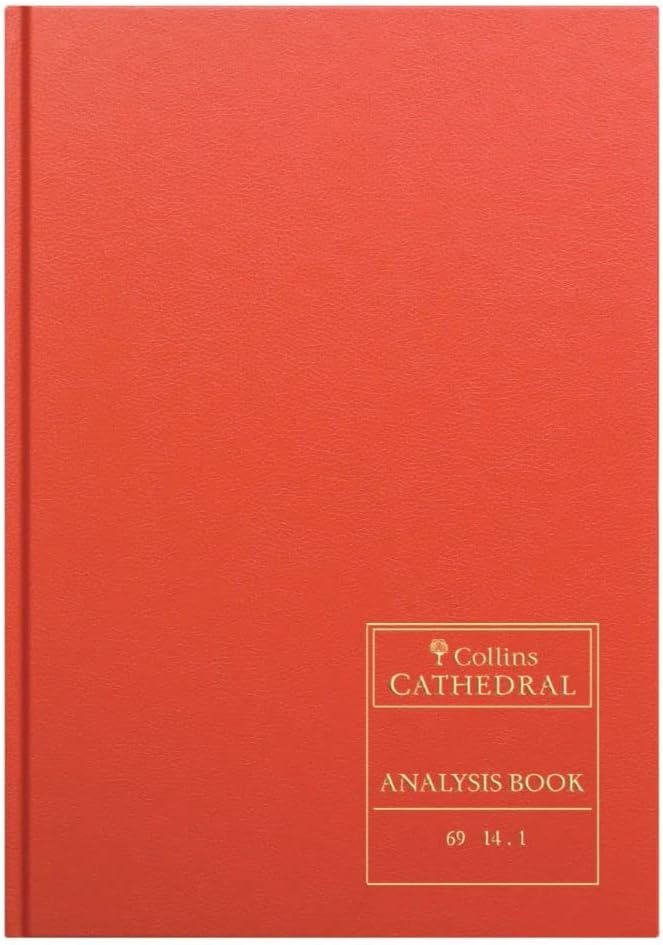 Collins Ltd 060602 69 Series Cathedral A4 Analysis Book, 14 Cash Columns, 96 Pages, Red