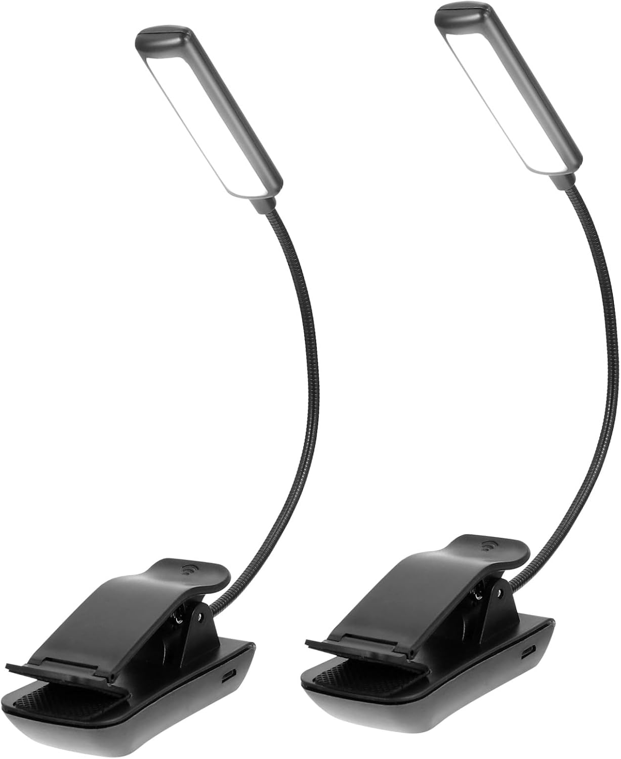 POPETPOP 2pcs Rechargeable LED Reading Clip Lamps for Bedside and Music Stand, Black Small Book Lights with Eye Protection for Night Reading and Piano Use