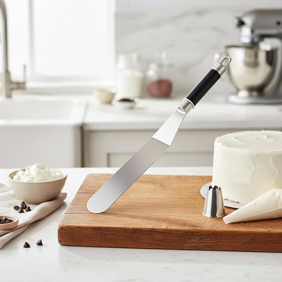 Deconox 32 cm Siyah Çelik Pasta Sıvama Spatulası - Profesyonel Krema, Ganaj ve Hamur Spatulası