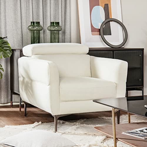 Giantex Accent Chair, Upholstered Single Sofa Chair With Adjustable Headrest, Stable Metal Legs, Armchair For Living Room Bedroom Office Reception Room, White #TOP3