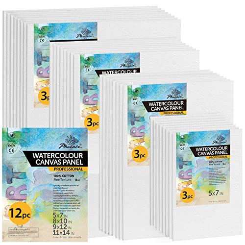 PHOENIX Watercolor Canvases for Painting - 12 Pack Panels Multipack, ...