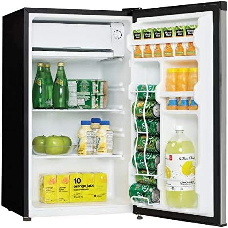 Danby DCR032C1WDB Compact Refrigerator, interior view with items stored