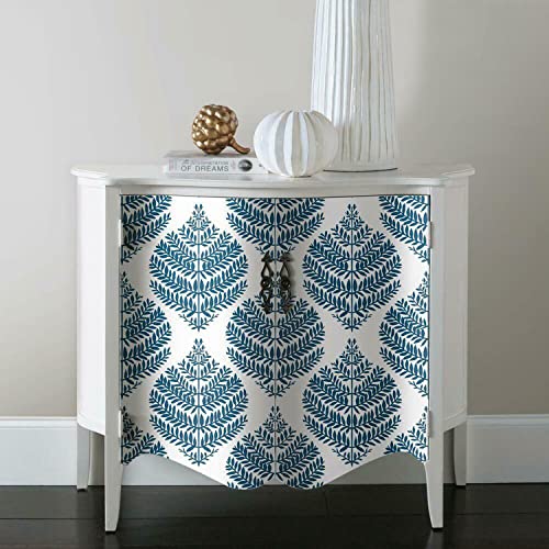 Roommates Rmk11510Wp Hygge Fern Damask Blue Peel And Stick Wallpaper Large Sample #TOP4