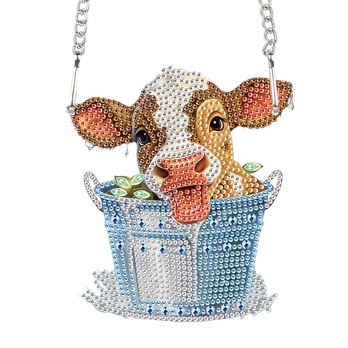 Image of AiYuanzsh Cow in Barrel Diamond Art Hanging Pendant Kit, 5D DIY Acrylic Special Shaped Rhinestone Diamond Painting Ornament for Wall, Door, or Garden Decoration, Handmade Craft Gift for Adults