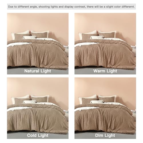 Image of Litanika Oversized King Comforter Set Taupe, 3 Pieces Tufted Boho Farmhouse Bedding Comforter Set, Lightweight Fluffy All Season Comforter Set (120x98In Comforter & 2 Pillowcases)