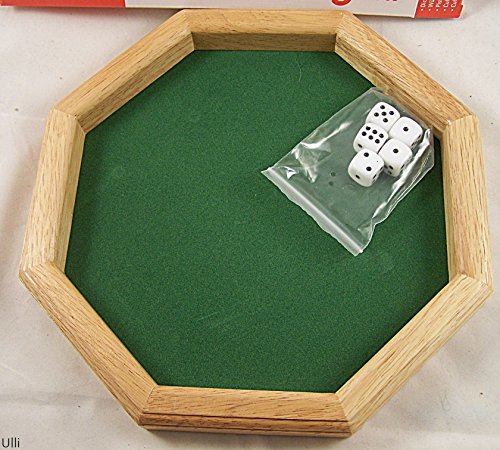 goki 56954 Holz-Würfelplatte mit 5 Würfeln - 25,7 cm Durchmesser, grüne Filzoberfläche - perfekt für Würfelspiele für sicheres Würfeln mit Kindern