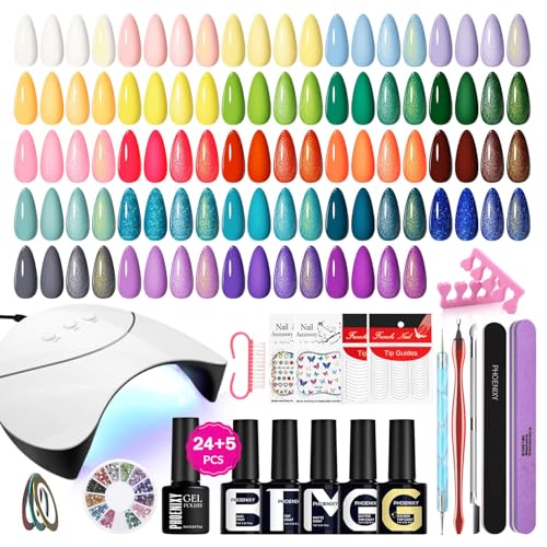 Phoenixy Kit Ongle Gel UV Complet avec Lampe UV 24 Couleurs Kit Vernis Semi Permanent avec Base Top Coat Kit de Manucure pour Débutants Cadeaux pour Femmes