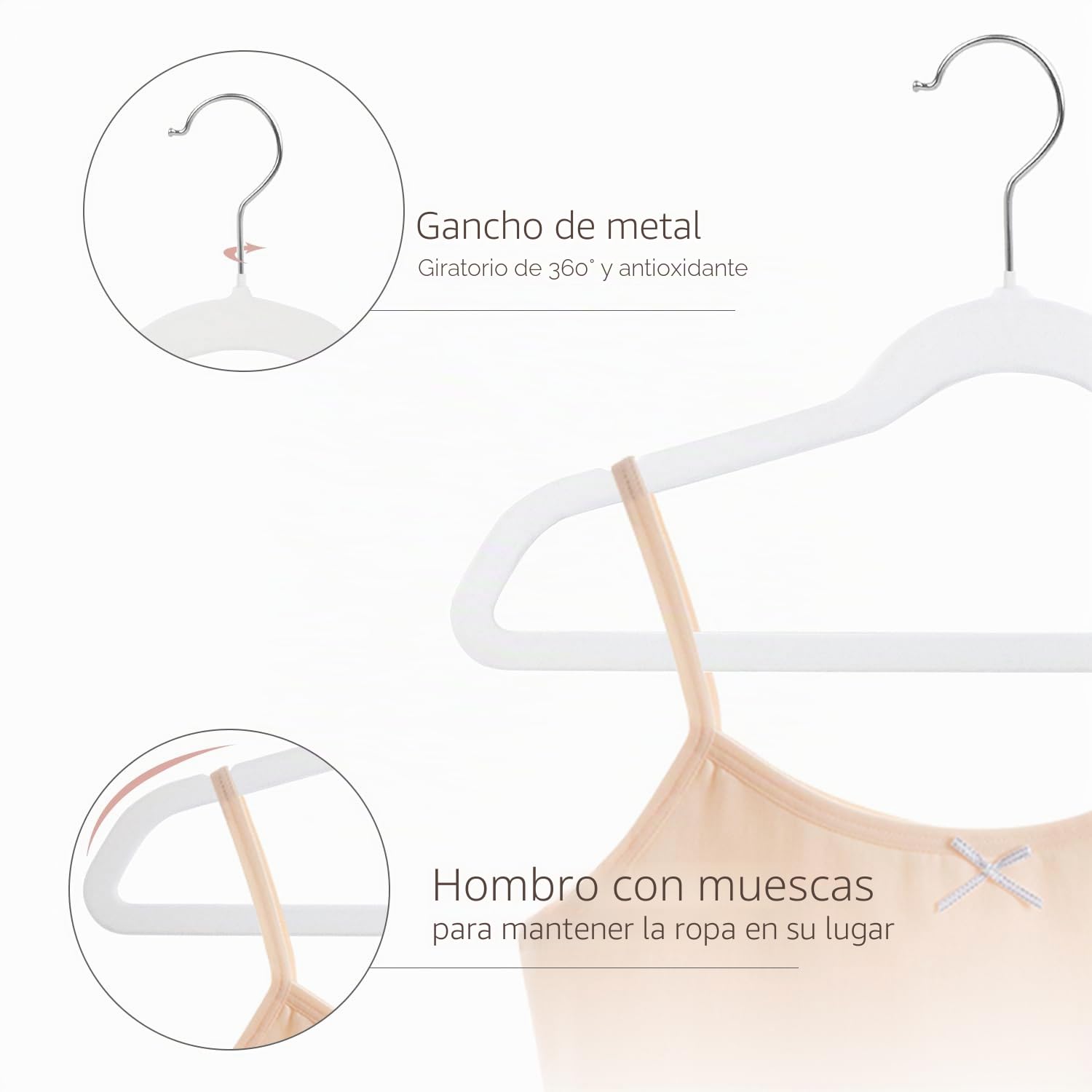 ManGotree 32 Perchas de Terciopelo para Niños de 35 cm, Ultrafinas Con Gancho Giratorio de 360°, Antideslizantes de Fieltro para Jóvenes, Resistentes y Duraderas (Blanco)