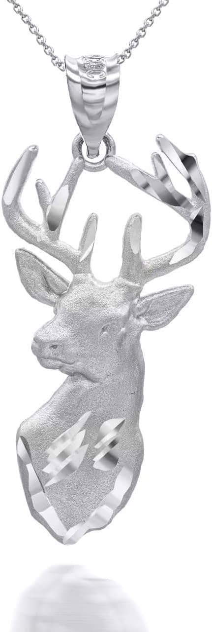 Claddagh Gold Tailed Stag Deer Head Hunter Charm in Solid Sterling Silver Choice of Pendant Only or Necklace Chain Length