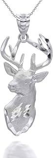 Claddagh Gold Tailed Stag Deer Head Hunter Charm in Solid Sterling Silver Choice of Pendant Only or Necklace Chain Length