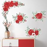 Peony Red Charm Wall Stickers, Red Flower Wall Decals for Office Home Living Room Bedroom and Parties Decoration