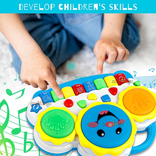 Image of zest 4 toyz Toys Drum Keyboard Musical Piano with Flashing Lights Animal Sounds and Songs Battery Operated Toys for Kids (Multi Color) Pack of 1