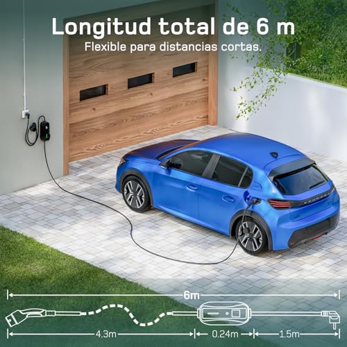 Miniatura 5 de Dé Cargador Coche Electrico 6m, Cargador Vehiculo Electrico 3,7kw, 6-16a Cargador Ev Tipo 2 Portátil Con Enfuse Schuko, Pantalla Digital Controlable Para Model Y 3 Y Otros Bev Phev