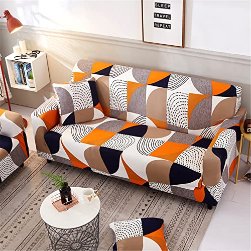 Yiran Geometry Printed Sofa Cover Slipcover For Kids Pets Colourful Furniture Protector Couch Cover With Elastic Bottom 2 Seater (57-72 Inch) #TOP12