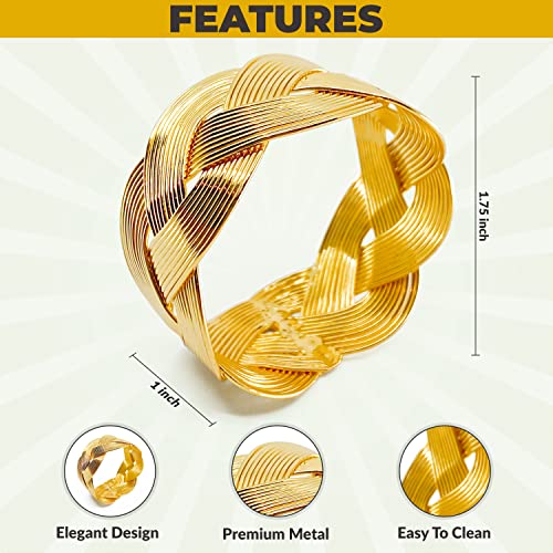 Fairgood 12Pcs Gold Napkin Rings (Braid) - Modern Wavy Love Twist Luxe Design, Elegant Table Cloth Metal Napkins Holders Set Of 12 For Romantic Bridal Wedding Party Decor & Home Dining Room Dinnerware #TOP4