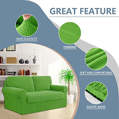 Housse de canapé extensible 2 places vert herbe avec 4 pièces pour causeuse