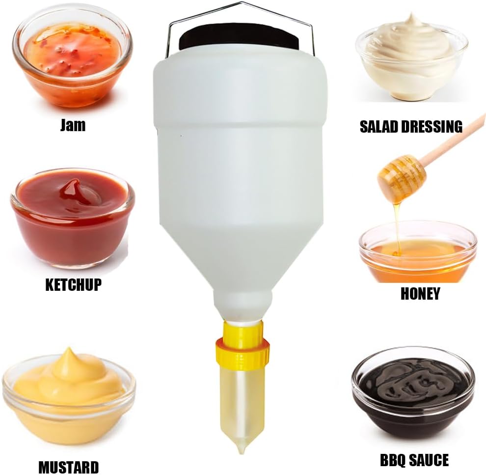 Large Capacity Condiment Dispenser for Restaurant and BBQ - Refillable Sauce Squeeze Bottle and Leak Proof Design for Mustard, Salad, Ketchup and More (round, 5.5 Liters)