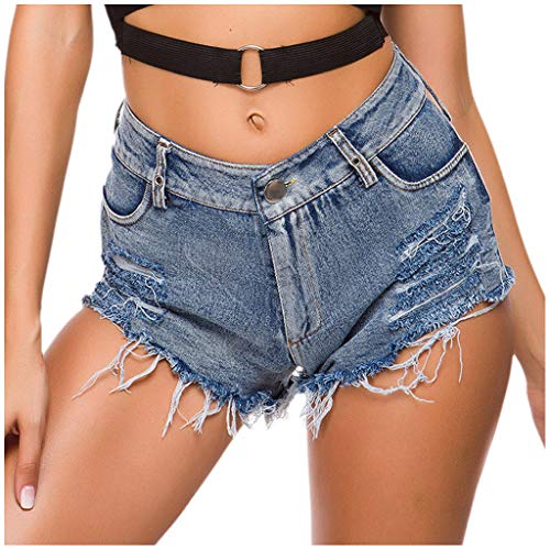 Women's Mid Rise Jeans Shorts Ripped Tassel Shorts Frayed Raw Hem Ripped Jean Shorts with Pockets S-XL Women's Sexy Stretchy Fabric Hot Pants Distressed Denim Shorts