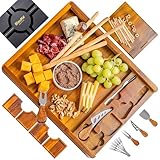 Tabla de Quesos y Embutidos con Cuchillos de Queso - Bandeja de Madera de Acacia, Mejor Que Tablas de Charcutería en Bambú - Bandejas para Servir Comida, Desayuno, Aperitivos, Tapas – Idea Regalo
