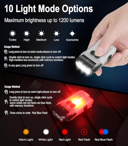 Ngokpyd FEUHLY0280A V15 Mini Keychain Led Rechargeable Flashlight, Small Edc Flashlights Powerful 1200 Lumens, Cob Pocket Magnetic Red Flashlight With Clip 10 Modes Flash Light Waterproof Ip67 thumb #2