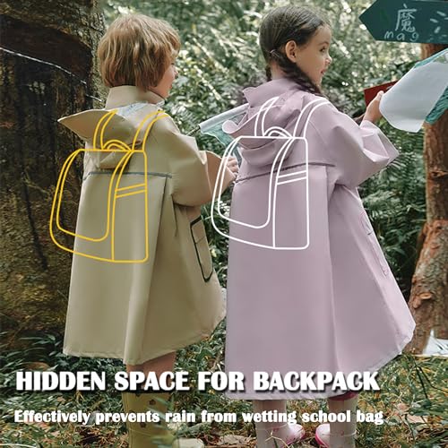 Image of Fewlby Kids Raincoat Toddler Poncho Windbreaker Waterproof Rain Jacket with Magical Water-Reactive Patterns for Boys Girls