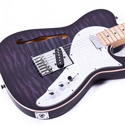 Grote Electric Guitar Semi-Hollow Body Single F-Hole Printed Guitar Full-Size Basswood With Canadian Maple Neck Chrome Hardware (Purple) #TOP5