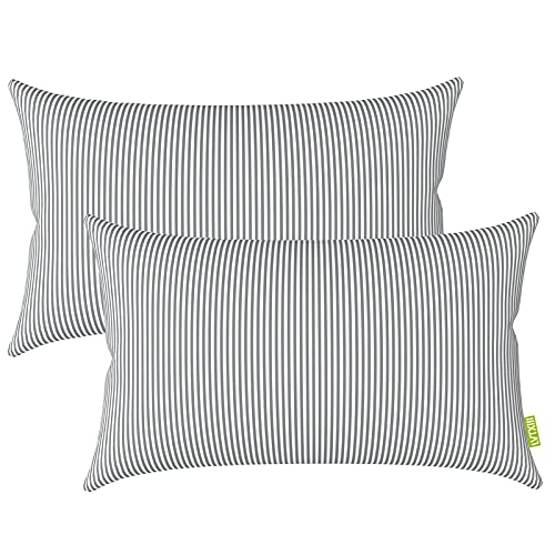 LVTXIII Outdoor/Indoor Lumbar Pillow Covers ONLY Patio Decorative Lumbar Pillow Cases Fade Resistant Cushion Cases for Outdoor Home Patio Furniture, 12” x 20” Pack of 2 - Stripe Grey