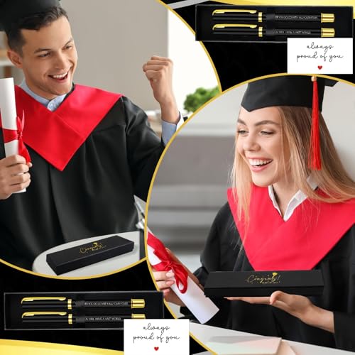 End of Year Student Gifts Ballpoint Pen Set of 2 Funny Inspirational Pen with Gift Boxes Greeting Card Black Gold Ballpoint Pen for Class of 2025 College High Student Graduation Teacher Office Favor