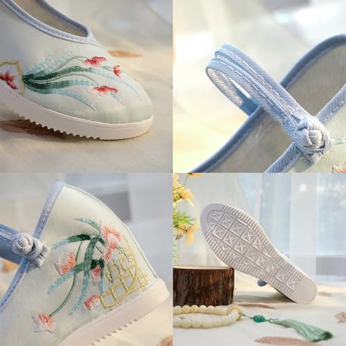 Chaussures de cheongsam à fleurs brodées main et talons compensés - 6