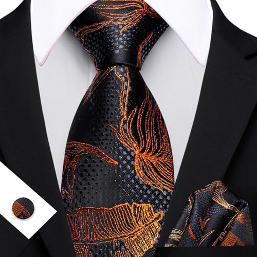 Image of Barry.Wang Classic Mens Ties Silk Necktie Pocket Square Cufflinks Set Woven Designer Wedding Business