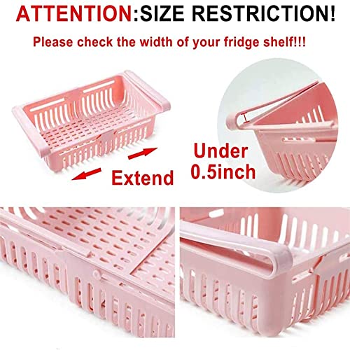Puovez Fridge Drawer Organize,4 Pack Retractable Refrigerator Storage Box,Adjustable Kitchen Organizer With Pull Out Rack Box,Fit For Shelf Under 0.6 Inch Thick, Blue,White,Grey,Pink #TOP1