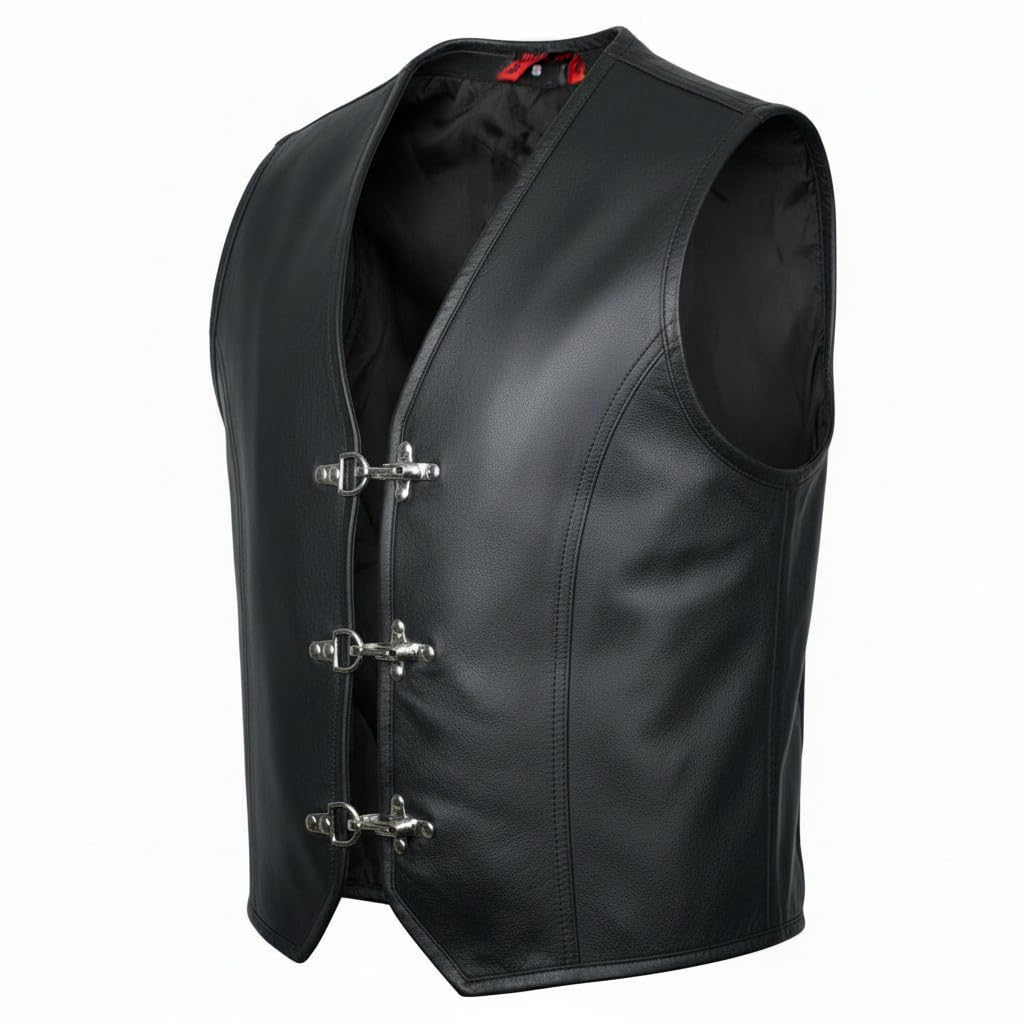 MDM Herren Lederweste in schwarz ohne Taschen (Gr. 5XL)