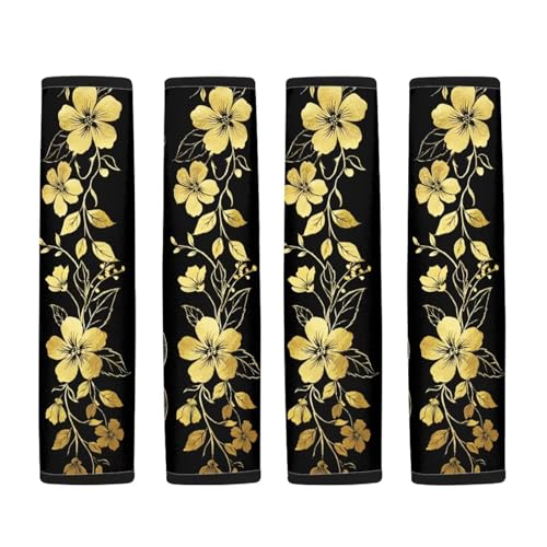 Image of AFPANQZ Golden Floral Seat Belt Cover Pads Cushion Universal Fit Safety Seatbelt Pillow Head and Neck Support Adjustable Driver Shoulder Protection Luggage Bag Strap Pad