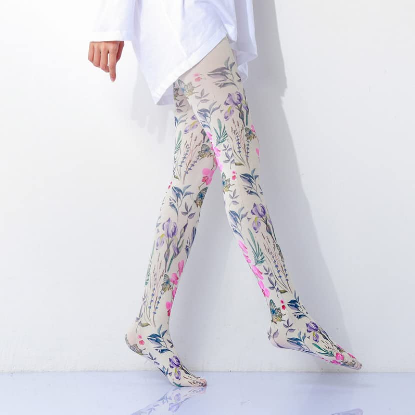 Image of Sahabowi Women Tights, Sheer High Waist Pantyhose, Vintage Control Top Stockings, Siwa opaque print1
