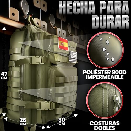 Netiners® Mochila Crossfit Militar | Fabricado en España | 45L Ideal para Gimnasio, Cabina Viaje, Camping, Mochila Táctica | Carga pesada, Bolsillo Interno | Montañismo, Senderismo | Green - imagen 4