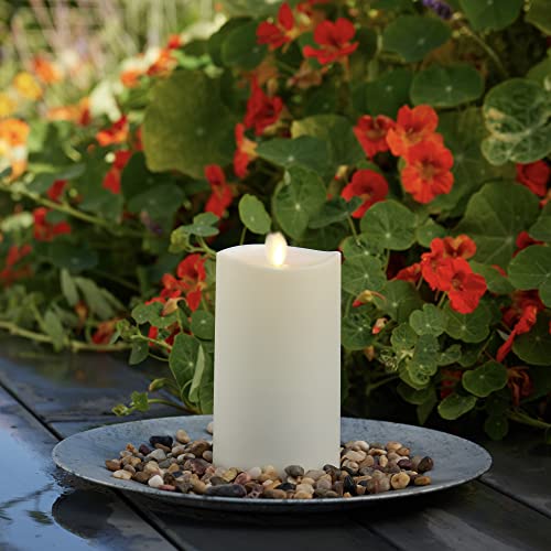 Image of Luminara Outdoor Flameless LED Ivory Candle Melted Edge 3.75 inch x 7 inch Real Moving Flame Battery Operated Timer Plastic Weather-Resistant