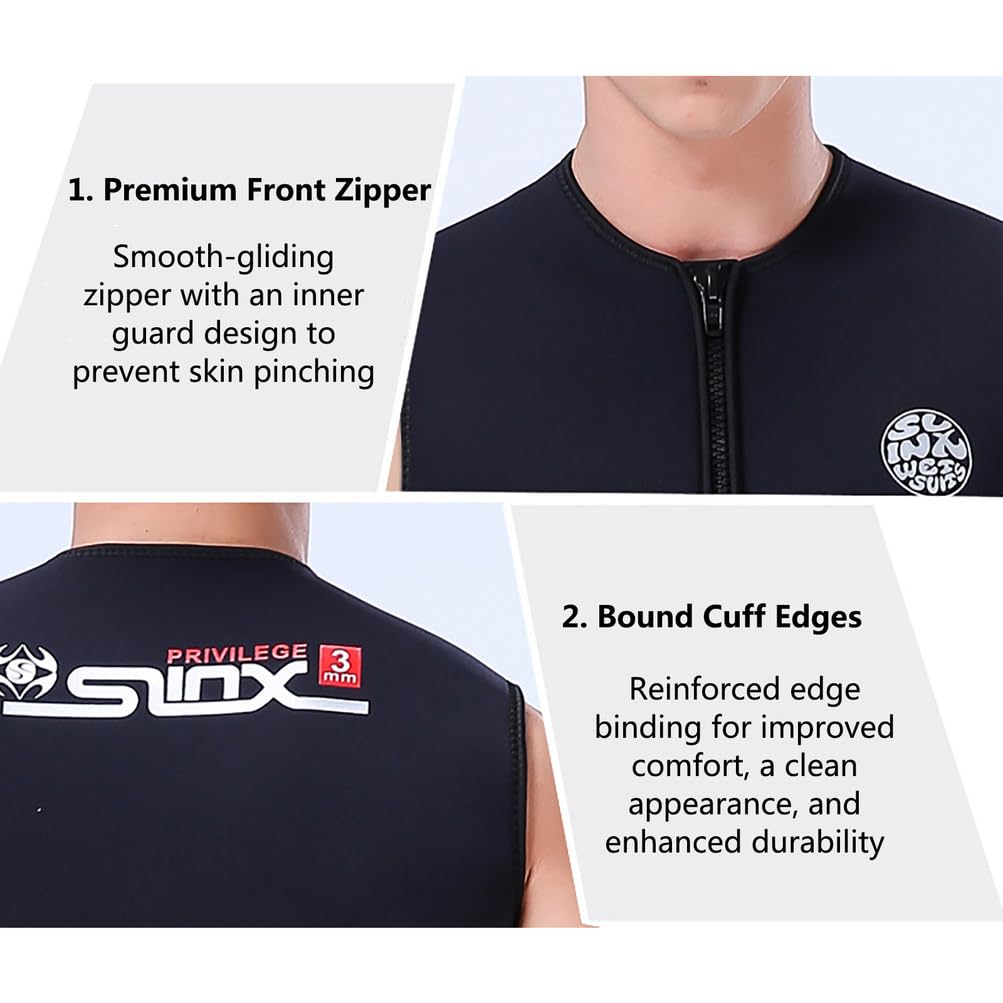 Chaleco de neopreno de 3 mm con cremallera frontal para hombre y mujer, chaqueta sin mangas para canoa, buceo, surf, esnórquel