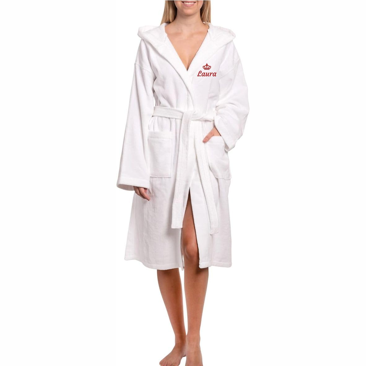 Smyla Premium Baumwoll Bademantel personalisiert mit Wunsch-Text | personalisierte Geschenke Damen Herren | Sauna Kimono Morgenmantel flauschig
