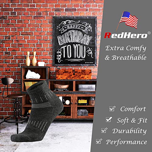 Redhero Men's Merino Wool Cushion Low Cut Quarter Socks For Outdoor Hiking Trail Running Light Performance Moisture Control(Darkgray L) #TOP4