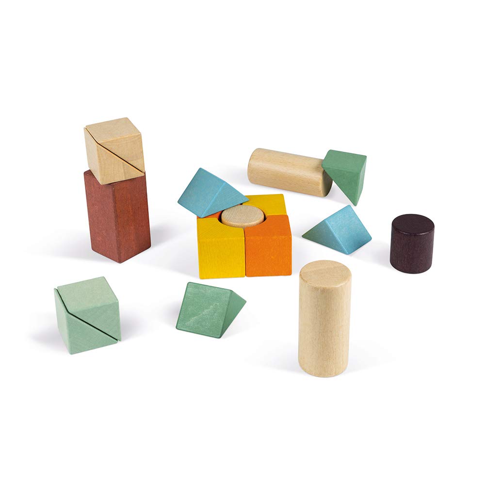 Janod - Carrito de Cubos de Madera - Colección Sweet Cocoon - Juguete de Estímulo para Bebés Pintado al Agua - Juguete de Arrastre - Aprender a Andar - A Partir de 18 Meses, J04407
